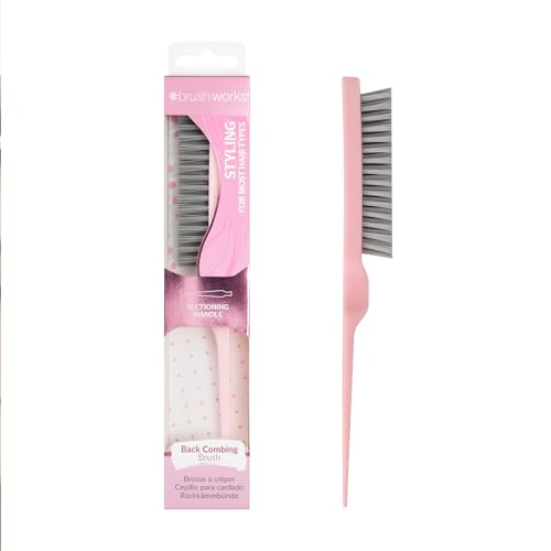 Brushworks Back Comb Teasing Brush with Precision Tail – Salon‑Style Volume & Slick Back Looks, Nylon Bristles, Easy Grip, All Hair Types, Vegan Friendly
