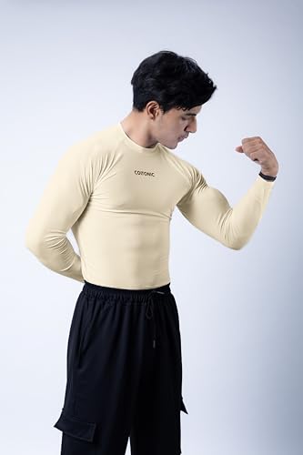 Image of COITONIC Men's Full Sleeve Compression T-Shirt - Athletic Base Layer for Gym, Sports & Fitness Training