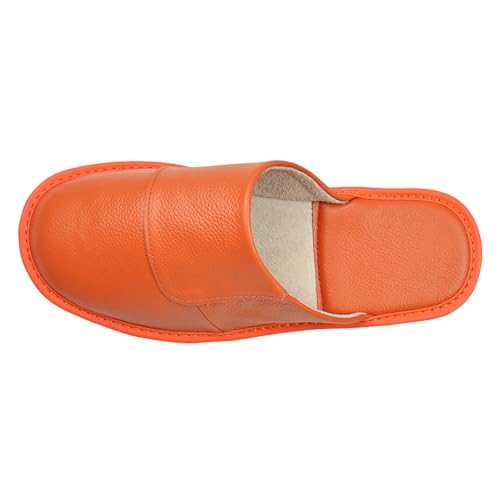 Image of Hwayslon Leather Slippers Men's Women's Leather Room Shoes Natural Cowhide Luxury Solid Color Unisex