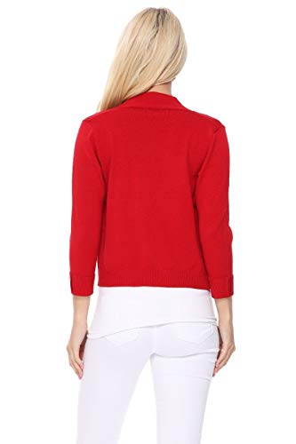 Image of YEMAK Women's Crop Cardigan Sweater - 3 /4 Sleeve Open Front Classic Basic Knit Bolero Cropped Soft Lightweight Knitted Top