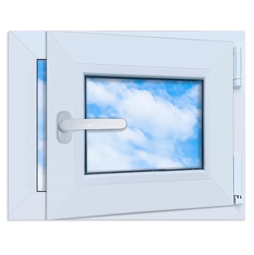 LORAC | Fenêtre en plastique blanc 500 x 400 mm, 50 x 40 cm, PCV, DIN droite, inclinable et exposable, double vitrage, économe en énergie – Fenêtre avec certificat CE pour cave et appartement