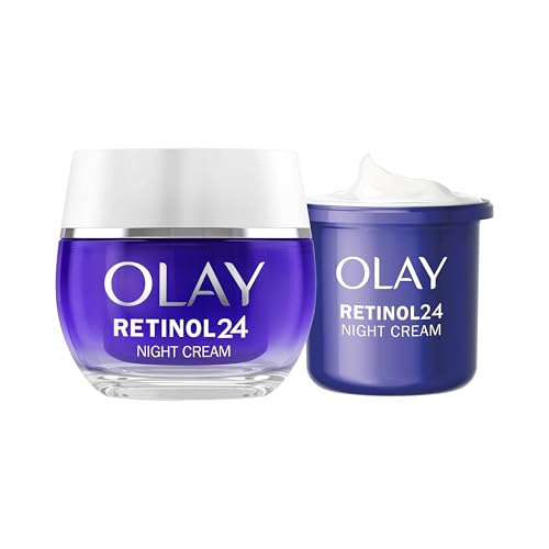 Olay Regenerist Retinol24 50ML Y Refill/Recambio 50ML. Crema De Noche. Efecto Antiarrugas Con Hidratación 24h. Piel Más Suave Y Radiante