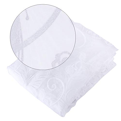 Haoun 2Pcs Butterfly Flocking Voile Tulle Sheer Curtain Window Panel Drape 39.4X78.8 - White #TOP7