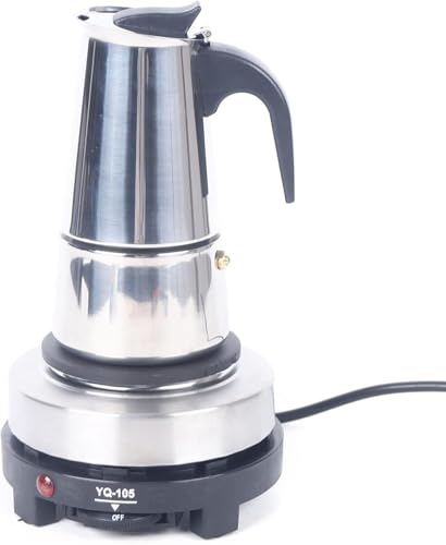 Cafetera eléctrica de acero inoxidable de 500 W, 200 ml, 4 tazas, cafetera moka, cafetera eléctrica con válvula de seguridad, para cocinas, cafés, oficinas