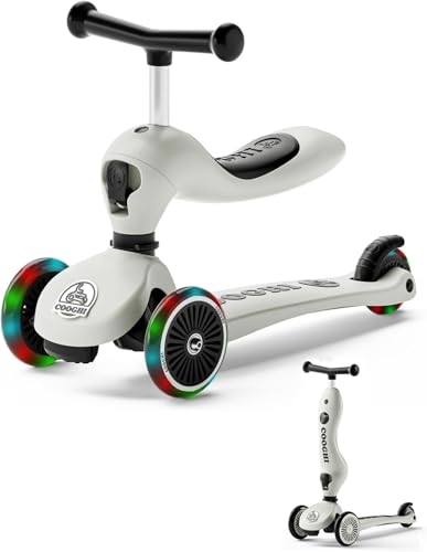 COOGHI 3 in 1 Toddler Scooter with Seat - Kick Scooters for Kids Three Wheel Scooter for Toddlers 1-3 (Use Up to 5 Year Old) Convertible Seat(Gray)