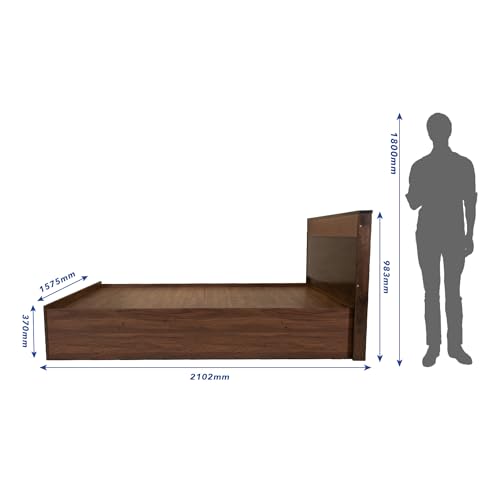 Image of DF2H Bed | 1 Year Warranty | Double Bed, Queen Size, Eurotas Rattan Soft Embossed Solid Wood Headboard, Non-Woven Base & 3mm MDF, Walnut Colour (Melamine Finish)