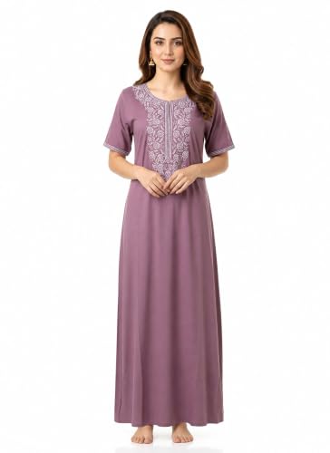Image of BellaMora Nighty| Nighty for Women Stylish| Alpine Nighty for Women| Night Gown for Women Stylish| Breathable Alpine Fabric| Elegant Embroidery|