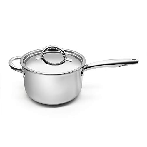 Image of Fortune Candy 4-Quart Saucepan with Lid, Tri-Ply, 18/8 Stainless Steel, Advanced Welding Technology, Dishwasher Safe, Gas & Electric Stovetop Compatible