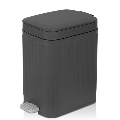 Image of rejomiik Small Bathroom Trash Can with Lid Slim Soft Close Garbage Can Step Wastebasket Container Trash Bin for Office Bedroom Kitchen Living Room (1.9 Gallon Dark Gray)