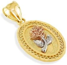 14k Yellow White Rose Gold Flower Hearts Oval Pendant