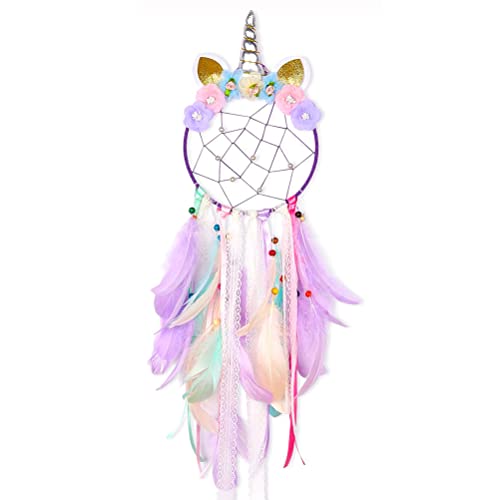 Dream Catchers for Kids Unicorn Dream Catcher Bedroom Decor for Girls Wall Hanging Colorful Feather Decoration Blessing Handmade Flowers Dream Catcher