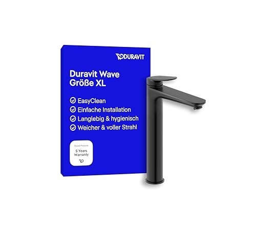 Duravit Wave Waschtischarmatur, Größe XL (Auslauf Höhe 236 mm), Wasserhahn Bad, Armatur Waschbecken, Schwarz Matt
