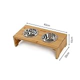 lionto erhöhter Hundenapf aus robustem & pflegeleichtem Bambus, 40x20x10 cm, doppelter Futternapf für Hunde & Katzen, 2 Edelstahlnäpfe Ø 11 cm & je 350 ml Fassungsvermögen, rutschfest & gelenkschonend