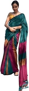 Women's Designer Striped Indian Handloom Ethnic Cotton Saree With Tassel...