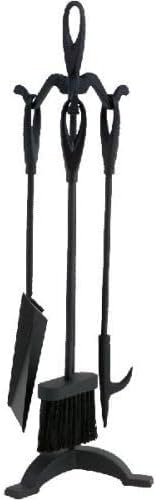 Black 4 Piece Wrought Iron Stove Fireset - 25 inch