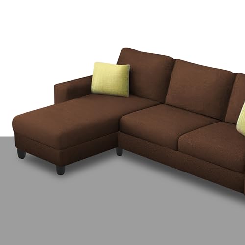 Image of Orland 4 Seater LHS L Shape Sofa Set for Living Room | Color - Brown | Premium Fabric Sofa