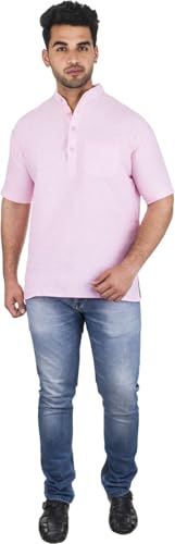 Image of Men's Cotton Short Kurta Without Pant | Mandarin Neck Short Kurta | Half Sleeve Casual Kurta | Traditional Ethnic Regular Kurta | Solid Plain Kurta for Men's (Pack of 1)