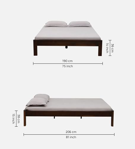 Image of Wood King Size Bed Without Storage for Bedroom Home Solid Wood Without Storage King Palang Cot for Hotels (King Size, Walnut Finish, 1 Piece)