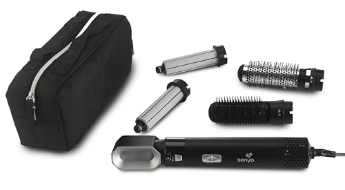 SENYA Szczotka dmuchana 5 w 1 Air Styler & Suszarka do włosów: prostowanie, suszenie, zwijanie, suszenie i objętość, Multistyler 1000 W, Alternative Airwrap, Hair Designer SYWB-HS012N Czarny