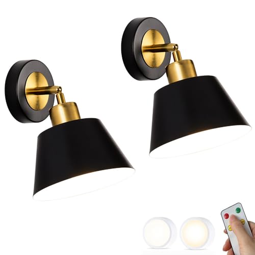 Juego de 2 Apliques de Pared para Dormitorio a batería de Mediados de Siglo, con Temporizador, Bombilla LED Regulable, Control Remoto inalámbrico, para mesita de Noche, Dormitorio, cabecera, Sala
