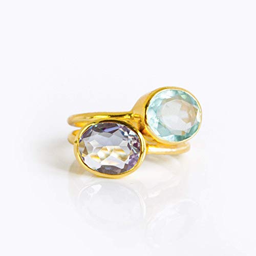 Emerald Quartz Ring, Stackable Ring, Vermeil Gold Or Silver, Bezel Set Ring, Oval Ring, Green Gemstone Ring, May Birthstone Ring [Romb] #TOP7