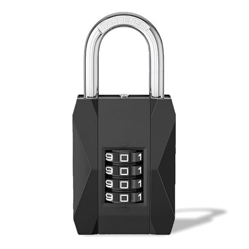 Image of MIORAH Combination Disc Padlock - Heavy Duty Keyless Number Lock with 4-Digit Code Zinc Shackle | Anti-Cut Security Lock for Gate, Garage, Locker, Outdoor Use (Black)
