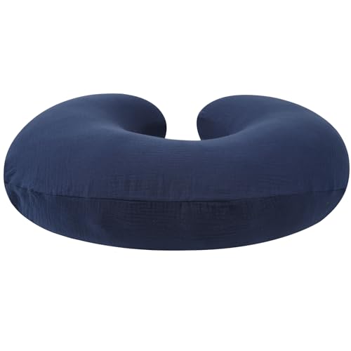 Image of Onacosht Muslin Nursing Pillow Cover Soft 100% Cotton Feeding Pillow Slipcover Fits Standard Infant Nursing Pillow for Baby Boy and Girl, Navy Blue