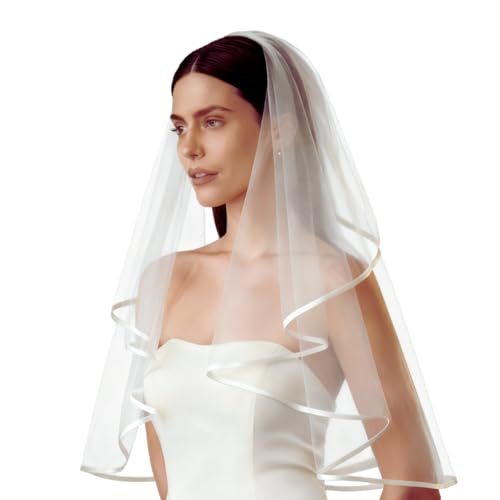 Nanchor Bridal Veil Women's Simple Tulle Short Wedding Veil Ribbon