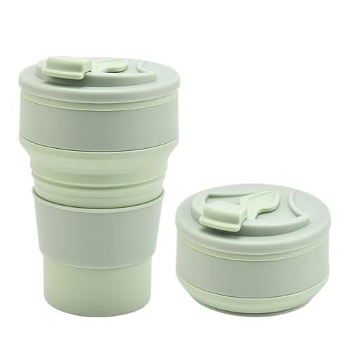 折り畳みコップ シリコンカップ 折りたたみコップ 500ml 大容量 折りたたみカップ 耐冷 耐熱 多機能 蓋付き ポータブル 軽量 携帯に便利 アウトドア キャンプ 旅行 通勤 (グリーン)