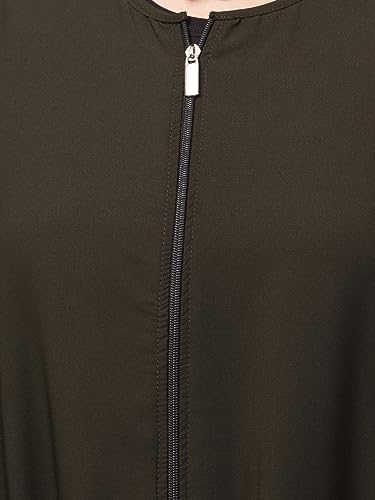 Image of Mallika Women Modest Wear Nida Matt Front Open Zipper Abaya Burkha for Everyday use (Olive, XL)