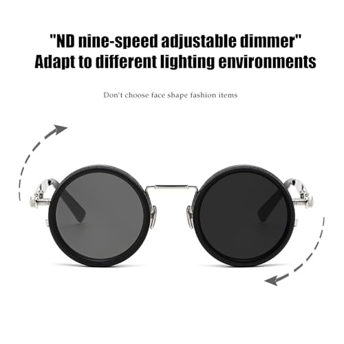 Adjustable-Tint Round Polarized Sunglasses for Men with Built-In ND Filter – 1–9 Step Manual Shade Control, Black Frame3