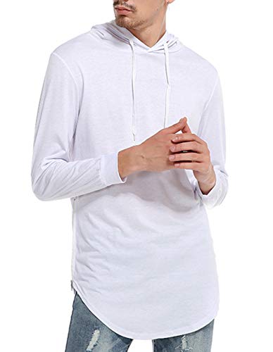 Jedyful Mens Hipster Long Sleeve Side Zipper Hooded Shirt Pullover Sweatshirt (Small, White) #TOP2