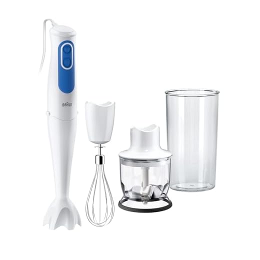Braun Minipimer 3 MQ3025 - Batidora de Mano de 700W, 2 Velocidades, Antisalpicaduras, 3 Accesorios (Varillas, Minipicadora de 350 ml, Vaso Medidor de 600 ml), Color Blanco y Azul