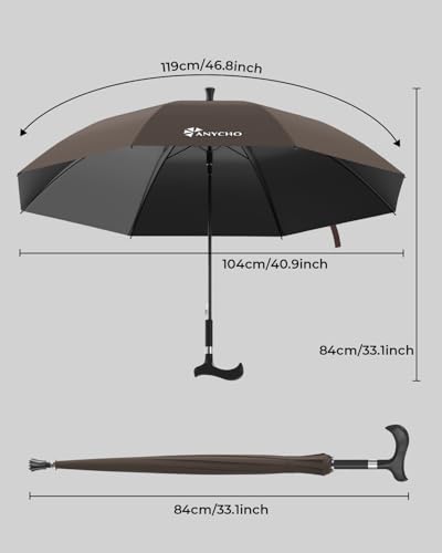 Image of ANYCHO Walking Cane Umbrella for Rain, Thick Double-Branch Umbrella for Elderly with Auto Open, Outdoor Hiking and Mountain Climbing