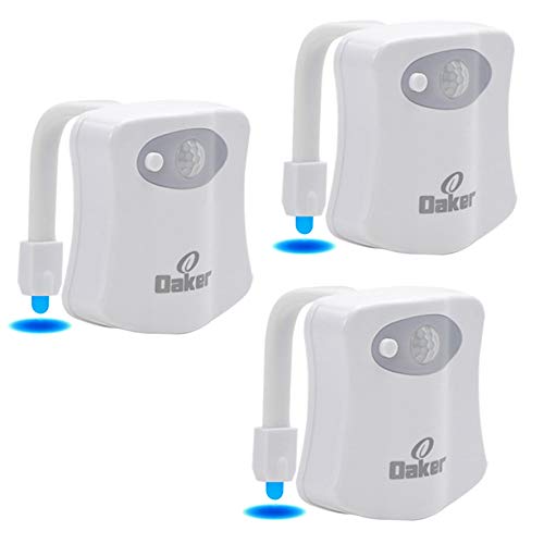 Oaker Motion Sensor Toilet Light 3 Packs, Light Sensitive Multi-Light Colors Glow Toilet Bowl Light, Useful Toilet Night Light for All Ages, Sleep Friendly, Fun & Practical Gift