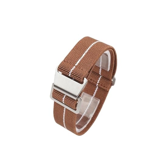 Bracelet de montre élastique en nylon robuste 22mm style marine nationale marron boucle noire