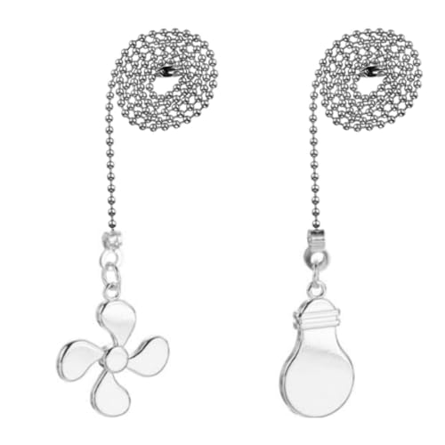 Image of Ceiling Fan Pull Chain Set, Bulb and Fan Pattern Pull Chain Extension 12 Inch Ceiling Fan Chain Extender with Ball Fan Chains Connector (Nickel 4Pcs)