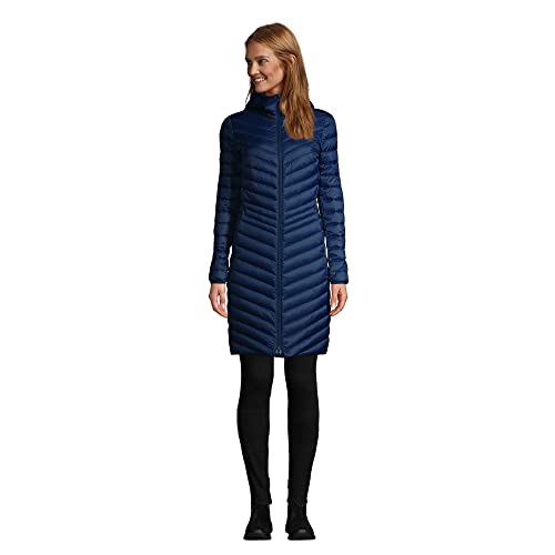 Lands' End Womens Ul Packable Down Coat Deep Sea Navy Petite Medium #TOP8