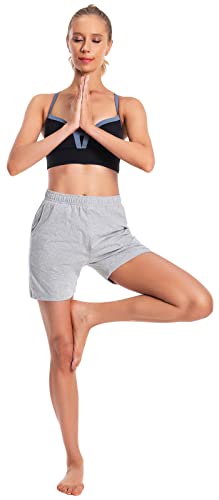Women's Cotton Shorts 5" Sweat Bermuda Pull On Shorts With Deep Pockets For Lounge Gym Yoga Walking Athletic Light Grey #TOP3