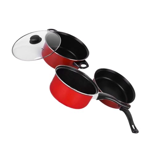 HEMOTON 3piezas Batería de Cocina Antiadherente para Inducción Incluye Sartén Cazo y Olla Multifuncional Color Rojo Utensilios Prácticos para Uso Diario el Hogar