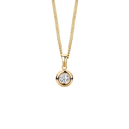 MIORE Necklaces for Women- Solid Yellow Gold 9ct 375 Solitaire Pendant with a Brilliant Zirconia with 18ct 750 Gold Plated Silver Chain, Anchor, 45 cm long- Handmade, Jewellery gift box included