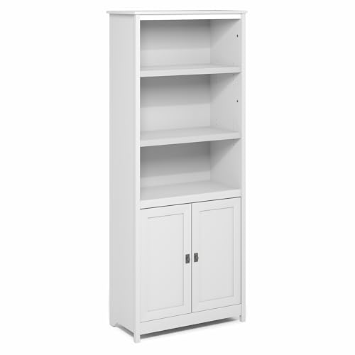 Image of Furinno Robin 5-Tier Storage Cabinet, 2 Door Pantry Cabinet, Plain White