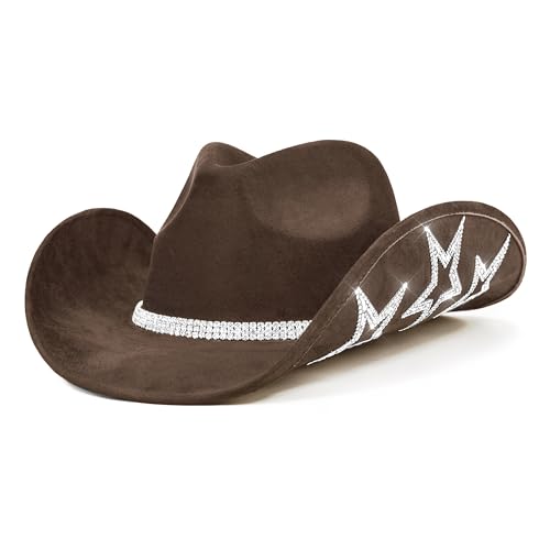 Image of Keilin Rhinestone Cowgirl Hat Disco Cowboy Hat Felt Western Nashville Bachelorette Party Hat for Teens and Adults