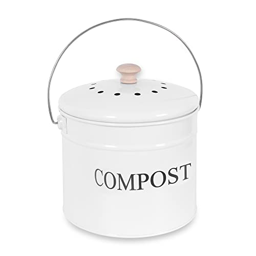 Compost Bin - 1 Gallon Countertop Composter with Lid, Charcoal Filters, Rust Proof Indoor Food Waste Bin