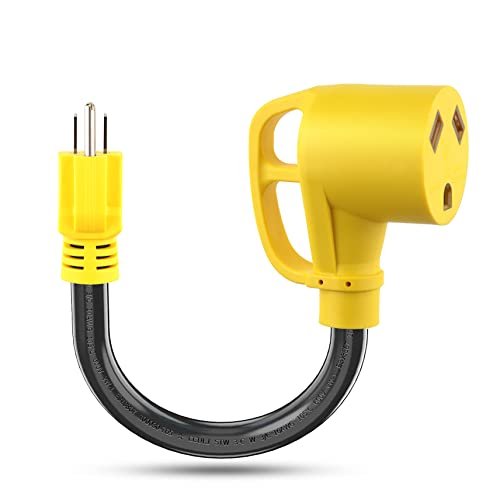 Rvhouse 30 Amp to 15 Amp 110V RV Adapter Cord 18 Inch NEMA 5-15P Male to TT-30R Female Power Dogbone with Grip Handle Heavy Duty Electrical Adapter for Trailer Camper, ETL Listed