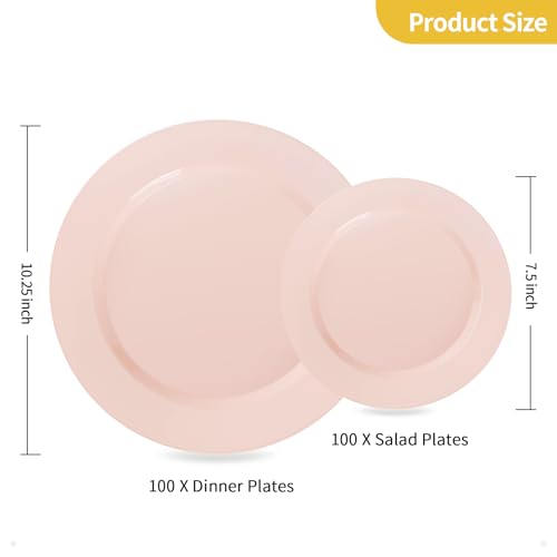 Image of Goodluck 200PCS Disposable Pink Plastic Plates, Heavy Duty Disposable
