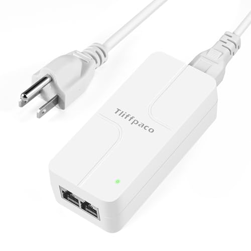 Tliffpaco PoE+ Injector 2.5Gb, Converts Non-PoE to PoE, 100/1000/2500Mbps and 802.3at/af Compliant, Plug & Play, Up to 100m(328 ft), 52V 30W PoE Adapter for IP Camera/IP Phone/Access Control System