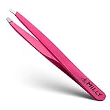 Slant Tweezers | Stainless Steel | Perfectly Aligned and Hand-Filed Slanted Tips for Ultra Precision | Tweezers for Eyebrows | Precision Tweezers | Effortless Plucking | Professional Tweezers | Pink