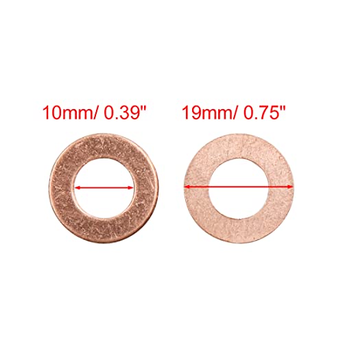 X AUTOHAUX 10 Pcs 10mm Inner Dia Copper Washers Flat Sealing Gaskets Rings, Copper Tone, 10*19*1mm - Image 3