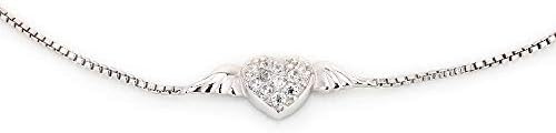 Vanbelle Sterling Silver Jewelry Heart-Shaped Wing Charm Anklet with Cubic Zirconia Stones and Rhodium Plated for Women and Girls